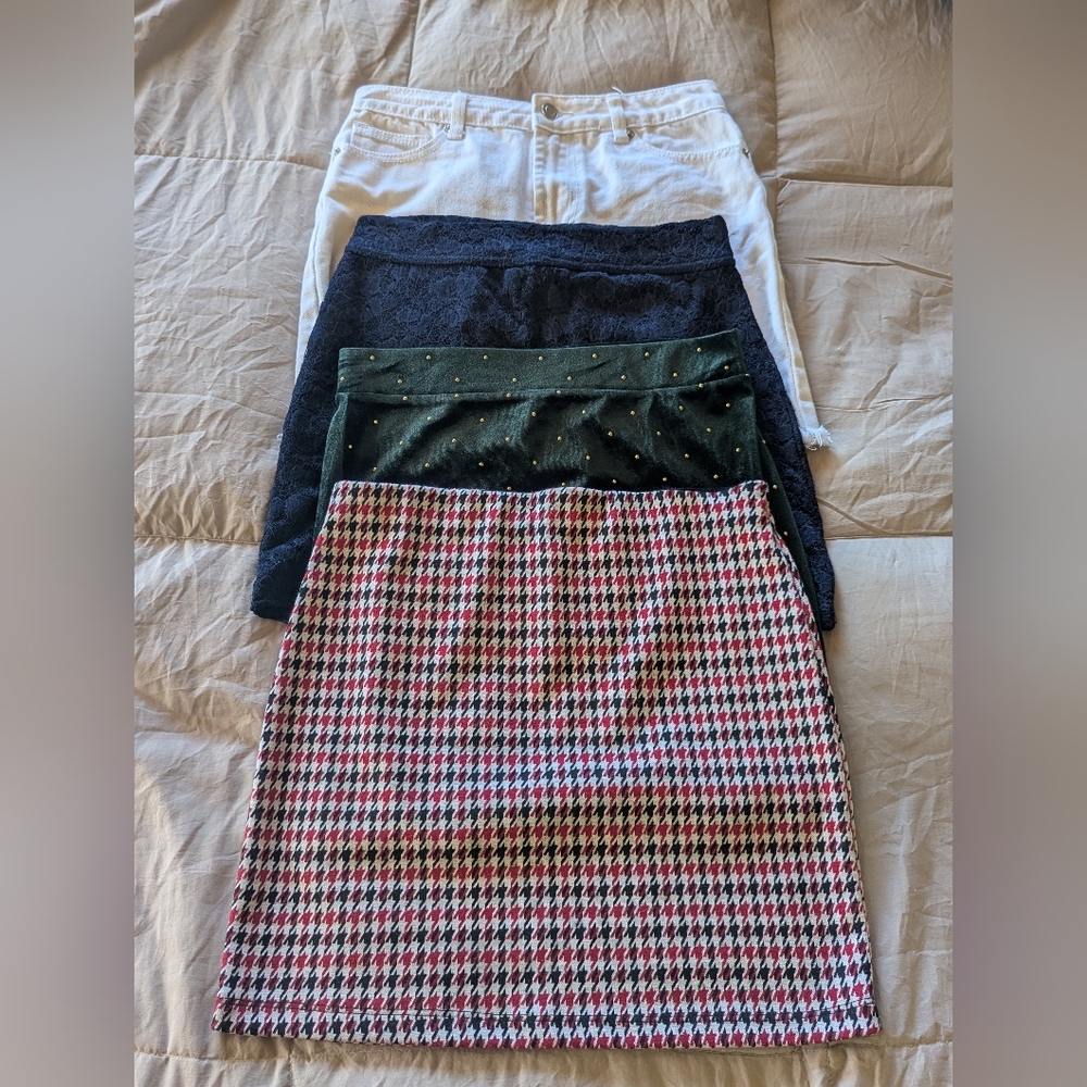 Women's Small Mini Skirt Collection Set Forever 21 Multicolor Green White Lace